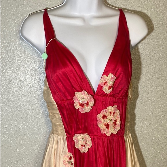 Celyn B. Elisabetta Franchi Red and Cream Pleated Embellished Mini Dress - Picture 3 of 9